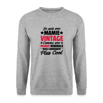 Je suis une mamie vintage / grand-mère vintage - Sweat-shirt Unisexe - gris chiné - Devant - Alina (178cm) & Michal (187cm)