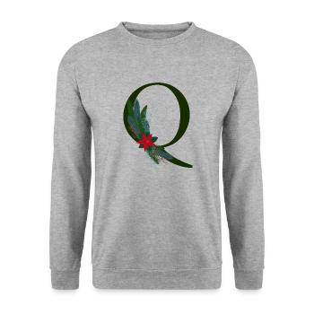 Q – dekoratives Schriftzeichen – Weihnachten - Unisex Pullover - Weißgrau meliert - Vorne - Alina (178cm) & Michal (187cm)