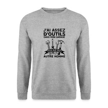 J'AI ASSEZ D'OUTILS DANS MON GARAGE 2 - Sweat-shirt Unisexe - gris chiné - Devant - Alina (178cm) & Michal (187cm)
