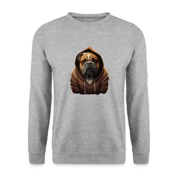 Die coole Pullover-Bulldogge - Unisex Pullover - Weißgrau meliert - Vorne - Alina (178cm) & Michal (187cm)