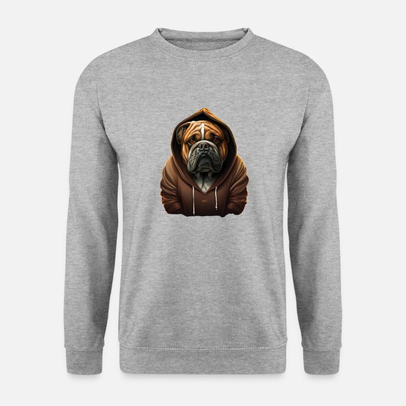 Die coole Pullover-Bulldogge - Unisex Pullover - Weißgrau meliert