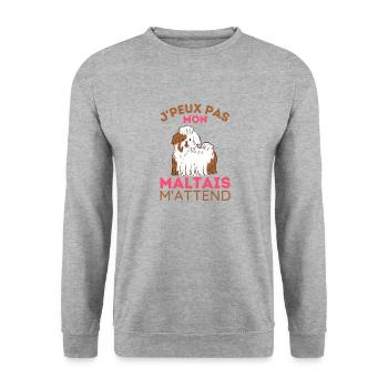 Chien maltais 1 - Sweat-shirt Unisexe - gris chiné - Devant - Alina (178cm) & Michal (187cm)