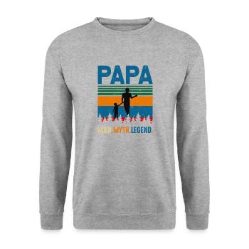PAPA Man. Myth. Legend Design - Unisex Pullover - Weißgrau meliert - Vorne - Alina (178cm) & Michal (187cm)