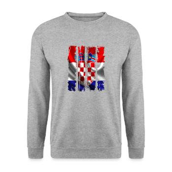 Kroatische Nationalflagge Emblem Kroatien Hrvatska hrv - Unisex Pullover - Weißgrau meliert - Vorne - Alina (178cm) & Michal (187cm)