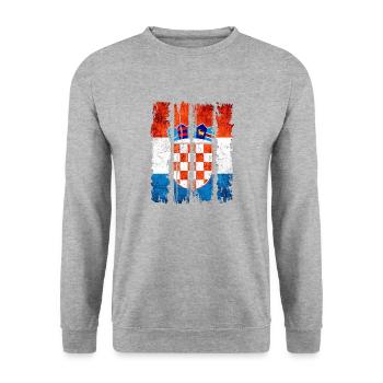 Kroatische Nationalflagge Emblem Kroatien Hrvatska hrv - Unisex Pullover - Weißgrau meliert - Vorne - Alina (178cm) & Michal (187cm)