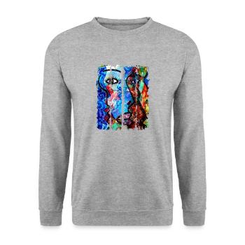 kunst digitalart grafikdesign vektorgrafik grafiken - Unisex Pullover - Weißgrau meliert - Vorne - Alina (178cm) & Michal (187cm)