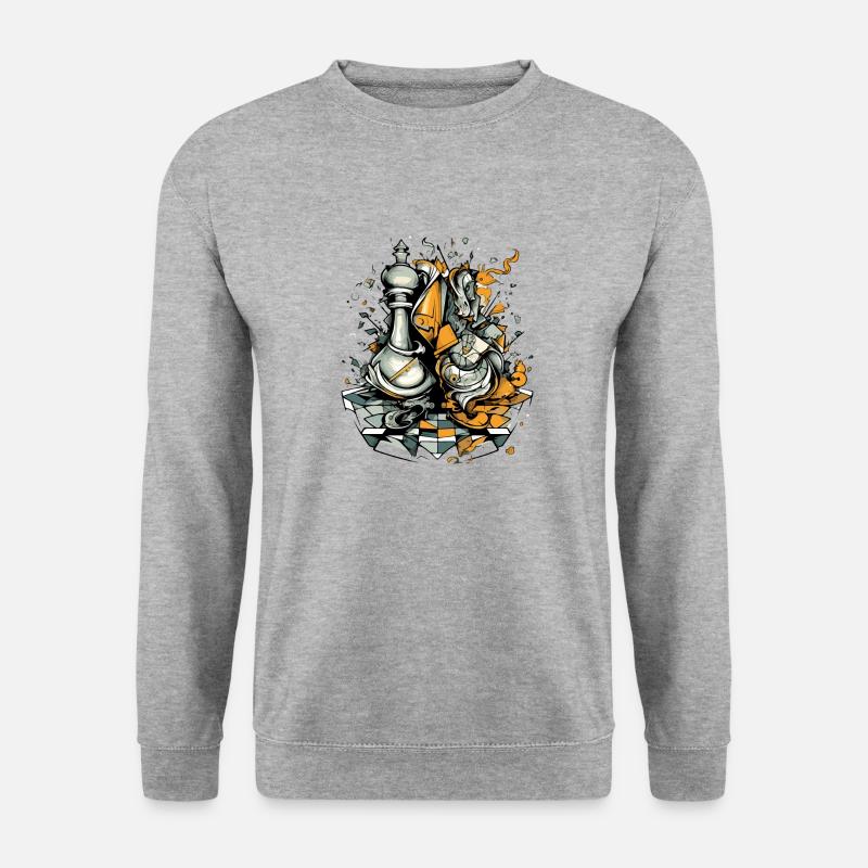 Abstraktes Schach - Unisex Pullover - Weißgrau meliert