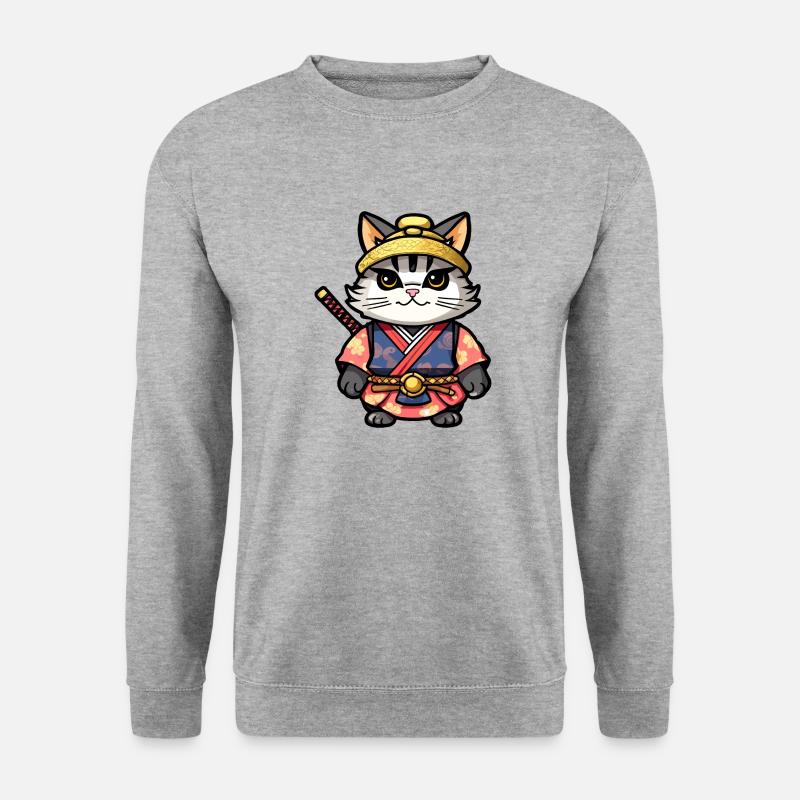 Samurai-Katze #13 - Unisex Pullover - Weißgrau meliert