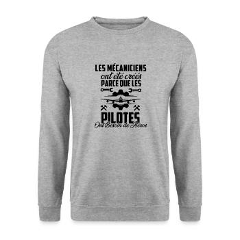 les mécaniciens sont des super héros 1 - Sweat-shirt Unisexe - gris chiné - Devant - Alina (178cm) & Michal (187cm)