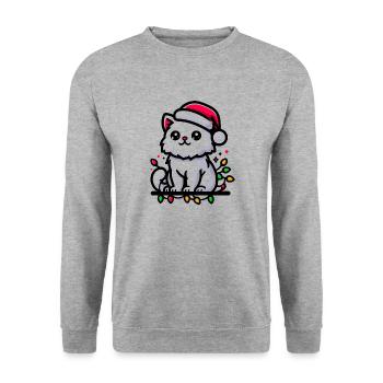 Cute Christmas Cat Santa Hat Christmas Lights - Unisex Sweatshirt - salt & pepper - Front - Alina (178cm) & Michal (187cm)