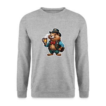 Lederhosen / Animal / Traditional costume / Tradition / Beaver - Unisex Sweatshirt - salt & pepper - Front - Alina (178cm) & Michal (187cm)