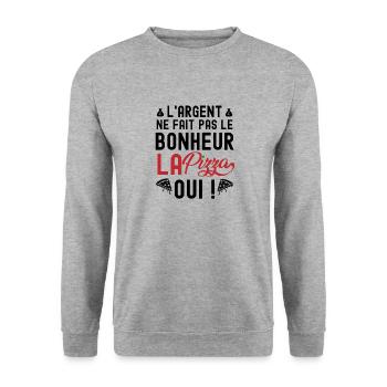 L argent ne fait pas le bonheur la pizza oui - Sweat-shirt Unisexe - gris chiné - Devant - Alina (178cm) & Michal (187cm)
