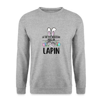 Lapin de pâques - Sweat-shirt Unisexe - gris chiné - Devant - Alina (178cm) & Michal (187cm)