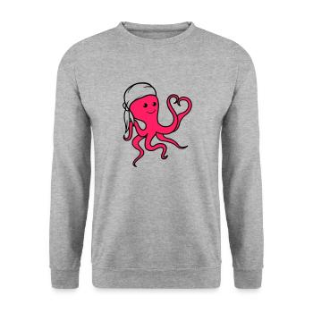 Octopus in Love Pirate - Unisex Sweatshirt - salt & pepper - Front - Alina (178cm) & Michal (187cm)
