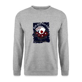 Kiss My Ace Poker Spiel Kartenspiel Casino Skull 3D - Unisex Pullover - Weißgrau meliert - Vorne - Alina (178cm) & Michal (187cm)