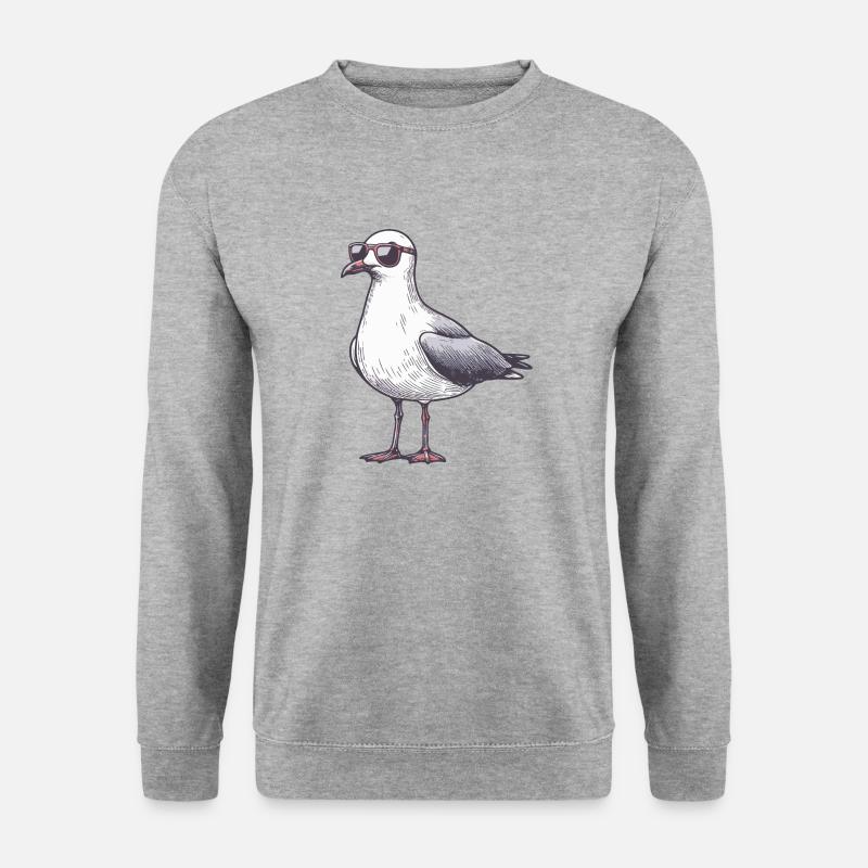 coole möwe mit sonnenbrille - Unisex Pullover - Weißgrau meliert