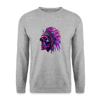 Indian Skull Indian Native American - Unisex Sweatshirt - salt & pepper - Front - Alina (178cm) & Michal (187cm)