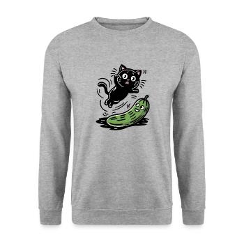 Scared Cat and Cucumber - Unisex Sweatshirt - salt & pepper - Front - Alina (178cm) & Michal (187cm)