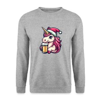 Einhorn Weihnachten Bier - Unisex Pullover - Weißgrau meliert - Vorne - Alina (178cm) & Michal (187cm)