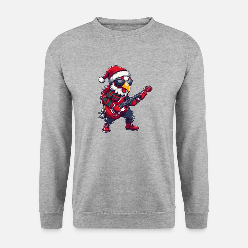 Hahn Weihnachten Gitarre - Unisex Pullover - Weißgrau meliert