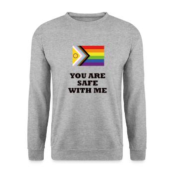 LGBTQ SAFE SPACE Du bist sicher bei mir - Unisex Pullover - Weißgrau meliert - Vorne - Alina (178cm) & Michal (187cm)