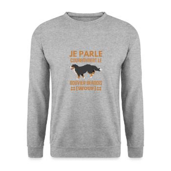 Je parle couramment bouvier bernois chien de race - Sweat-shirt Unisexe - gris chiné - Devant - Alina (178cm) & Michal (187cm)
