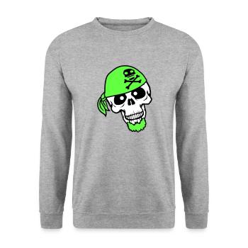 Pirat Hut Schädel Skelett Totenkopf Halloween Kopf - Unisex Pullover - Weißgrau meliert - Vorne - Alina (178cm) & Michal (187cm)