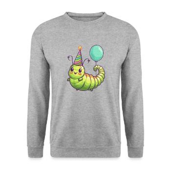 Wurm Geburtstag Comic Niedlich - Unisex Pullover - Weißgrau meliert - Vorne - Alina (178cm) & Michal (187cm)