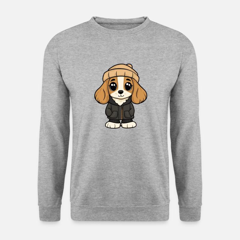 Cocker Spaniel Hund Cartoon - Unisex Pullover - Weißgrau meliert