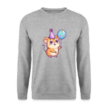 Hamster Geburtstag Comic Niedlich - Unisex Pullover - Weißgrau meliert - Vorne - Alina (178cm) & Michal (187cm)