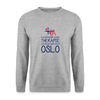 Ich brauche keine Therapie Ich muss nur nach Oslo - Unisex Pullover - Weißgrau meliert - Vorne - Alina (178cm) & Michal (187cm)