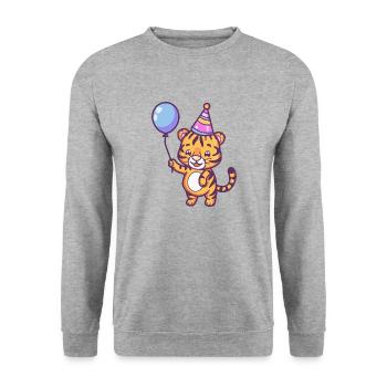 Tiger Geburtstag Baby - Unisex Pullover - Weißgrau meliert - Vorne - Alina (178cm) & Michal (187cm)