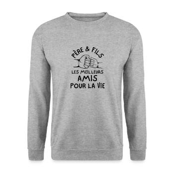 Fte des pres pre et fils - Sweat-shirt Unisexe - gris chiné - Devant - Alina (178cm) & Michal (187cm)