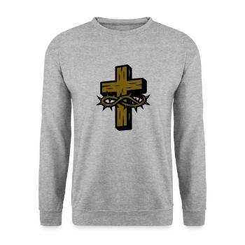Kreuz Dornenkrone Symbol - Unisex Pullover - Weißgrau meliert - Vorne - Alina (178cm) & Michal (187cm)