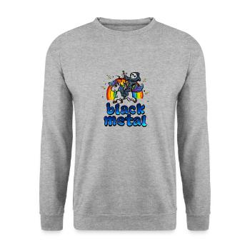 Black Metal Musik Einhorn Pony Regenbogen Pink Fan - Unisex Pullover - Weißgrau meliert - Vorne - Alina (178cm) & Michal (187cm)