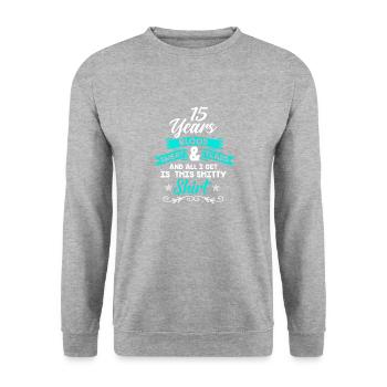 Geburtstag 15 Jahre · Shirt · Geburtstag· lustig - Unisex Pullover - Weißgrau meliert - Vorne - Alina (178cm) & Michal (187cm)