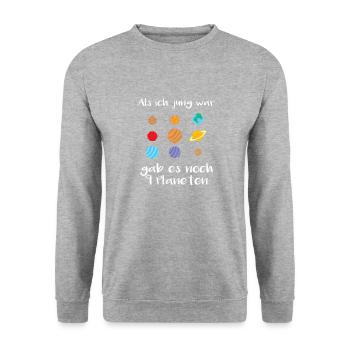Als ich jung war, gab es noch 9 Planeten - Unisex Pullover - Weißgrau meliert - Vorne - Alina (178cm) & Michal (187cm)