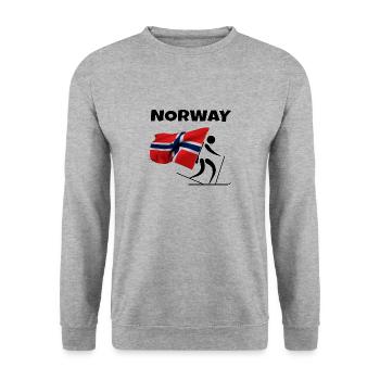 Biathlon mit Herz in Norwegen als Geschenk - Unisex Pullover - Weißgrau meliert - Vorne - Alina (178cm) & Michal (187cm)