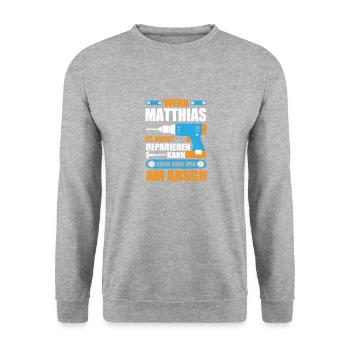 Matthias Name Geschenk Reparatur reparieren - Unisex Pullover - Weißgrau meliert - Vorne - Alina (178cm) & Michal (187cm)