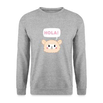 Lama - Hola - Lama T-shirt - Lamas - Cadeau - Sweat-shirt Unisexe - gris chiné - Devant - Alina (178cm) & Michal (187cm)