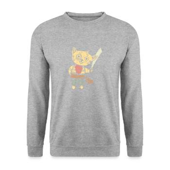 cat pirate katze schwer funny shirt - Unisex Pullover - Weißgrau meliert - Vorne - Alina (178cm) & Michal (187cm)