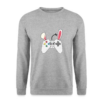 Console de jeu Gamer de Pâques Lapin de Pâques Cadeau - Sweat-shirt Unisexe - gris chiné - Devant - Alina (178cm) & Michal (187cm)