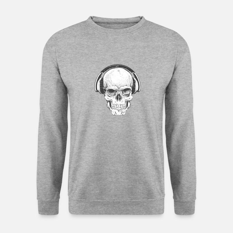 DJ Totenkopf mit Kopfhörer - Unisex Pullover - Weißgrau meliert