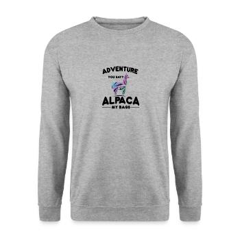 Süßes Alpaka Abenteuer Reise Urlaub shirt Geschenk - Unisex Pullover - Weißgrau meliert - Vorne - Alina (178cm) & Michal (187cm)