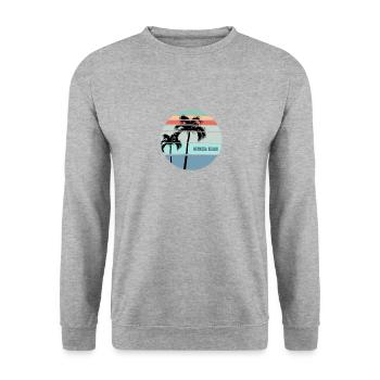 Cooler Hermosa Beach California Palm Tree Urlaub - Unisex Pullover - Weißgrau meliert - Vorne - Alina (178cm) & Michal (187cm)