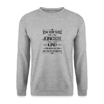 Ich bin das jüngste Kind keine Regeln - Unisex Pullover - Weißgrau meliert - Vorne - Alina (178cm) & Michal (187cm)