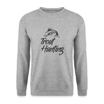Angler - Angelsport - Forelle - Geschenk - Unisex Pullover - Weißgrau meliert - Vorne - Alina (178cm) & Michal (187cm)
