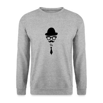 Monsieur avec barbe, lunettes, chapeau et cravate - Sweat-shirt Unisexe - gris chiné - Devant - Alina (178cm) & Michal (187cm)