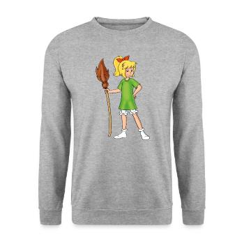 Bibi Blocksberg posiert mit Kartoffelbrei - Unisex Pullover - Weißgrau meliert - Vorne - Alina (178cm) & Michal (187cm)