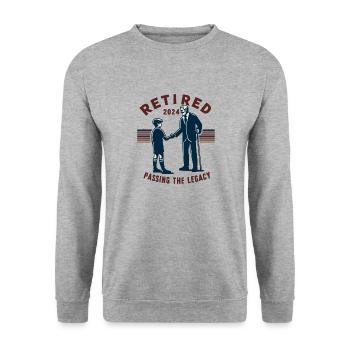 Im Ruhestand 2024 Verabschiedung des Vermächtnisses - Unisex Pullover - Weißgrau meliert - Vorne - Alina (178cm) & Michal (187cm)